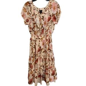 Kate And Lilly Petite Floral Sheer Top Smocked Waist Tiered Ruffle Midi Dress 12